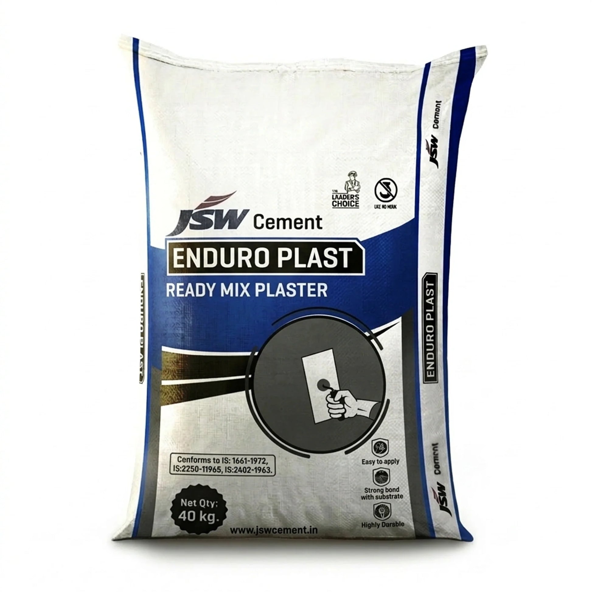 JSW Enduro Plast Ready Mix Plaster, 40 Kg Bag